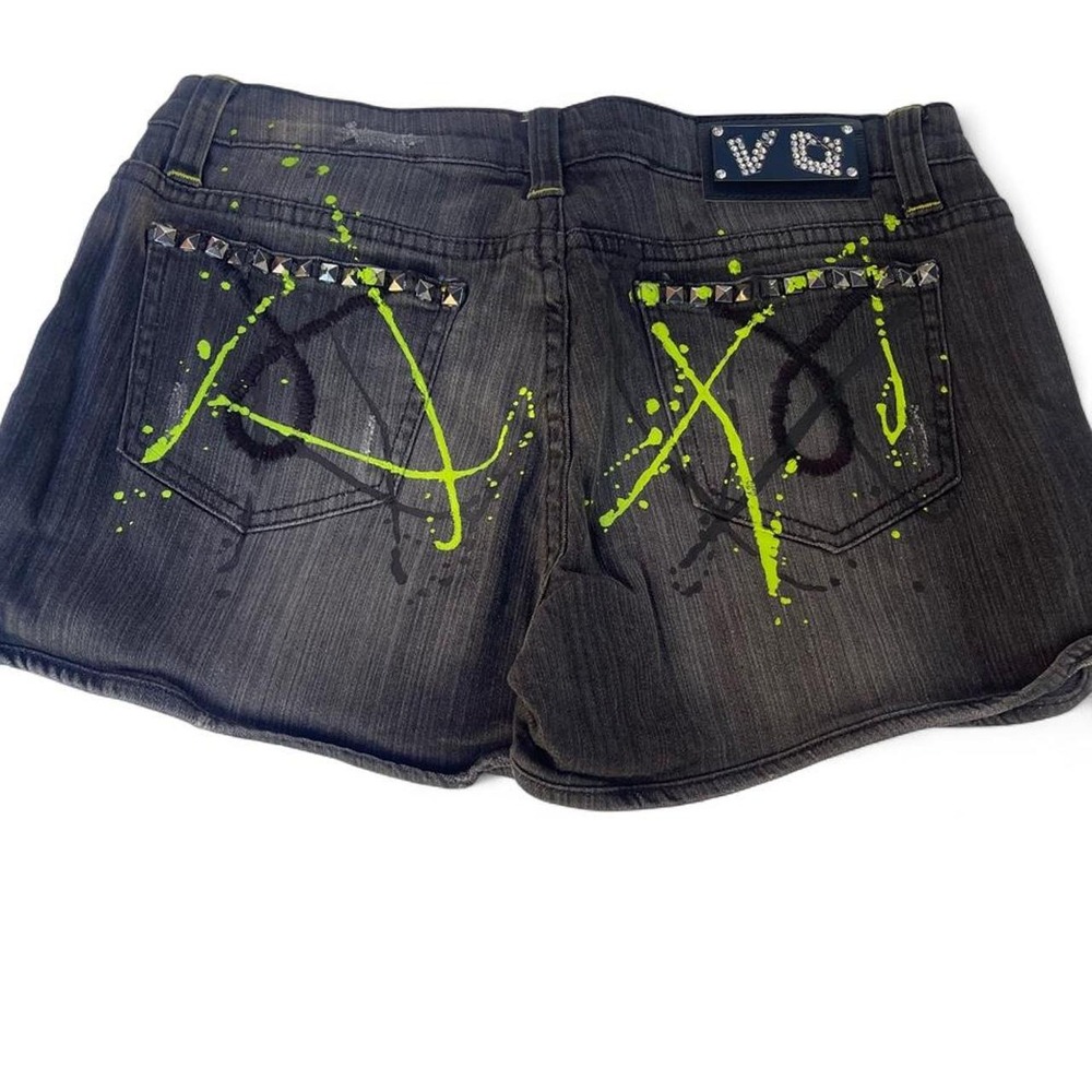 Virgin Only Deluxe Jeans Neon Paint Splatter Studded Denim Shorts Gray Women L
